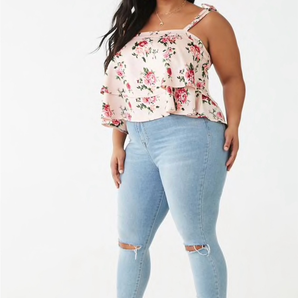 Plus Size Satin Floral Tiered Top